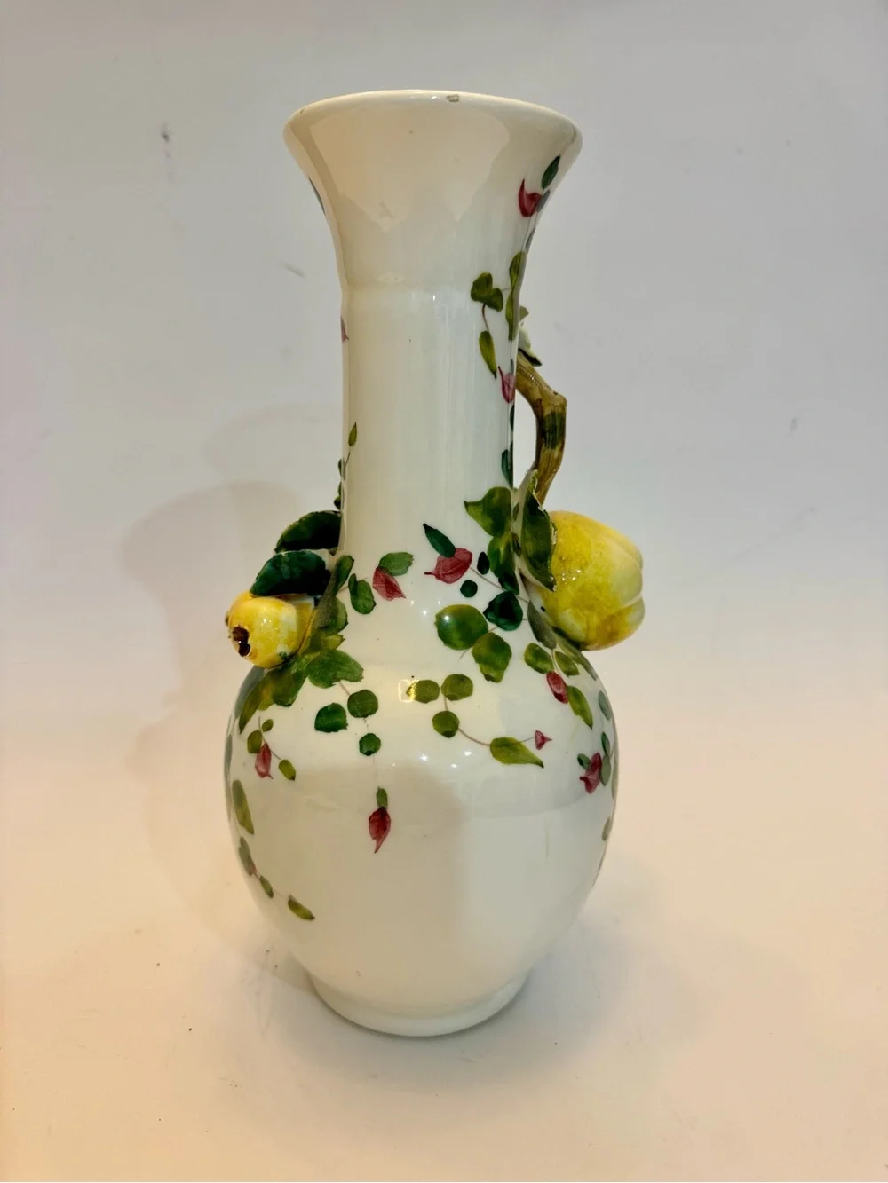 Vintage Italian Barbotine Majolica 3D Fruit Ceramic Vase Hand Painted Italy MCM